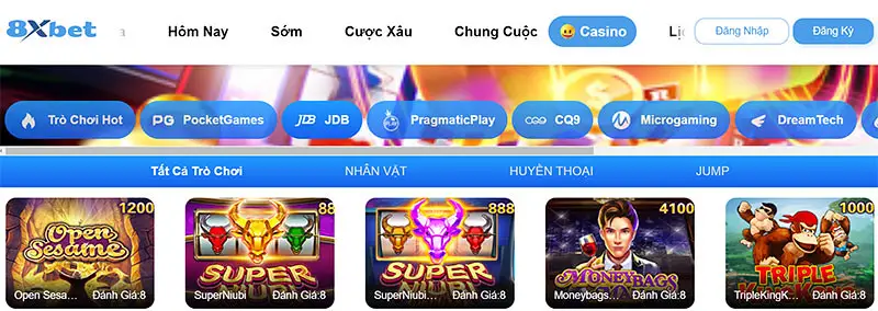 8xbet online platform featuring a variety of slot games with vibrant graphics, exciting themes, and opportunities to win big jackpots and rewards.